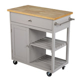 Homeroots Gray and Natural 35" Rolling Kitchen Island With Storage