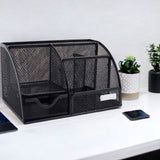 Homeroots Sleek Matte Black 6 Compartment Desk Organizer - 8.7" x 5.5" x 5"