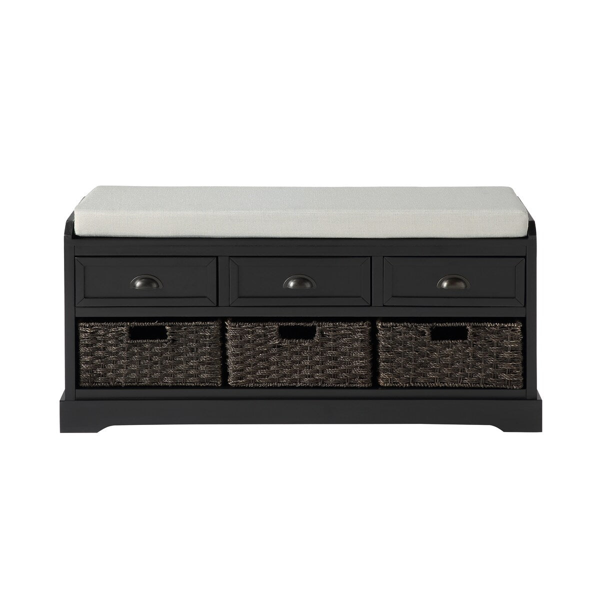 Homes Collection Wood Storage Bench with 3 Drawers and 3 Baskets,Black