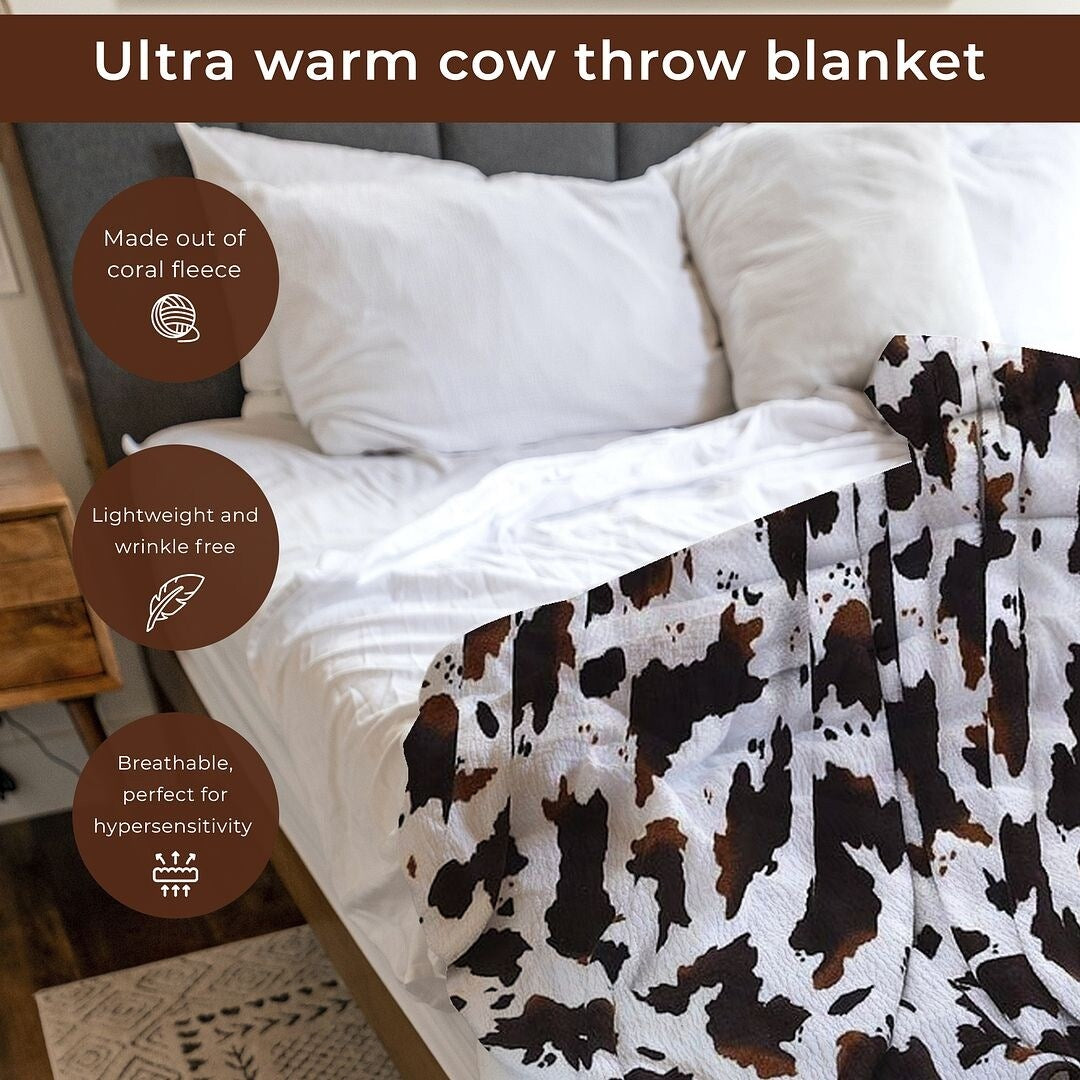 Homesmart Brown Cow Print Warm & Cozy Coral Fleece Blanket 60x78 Gifts