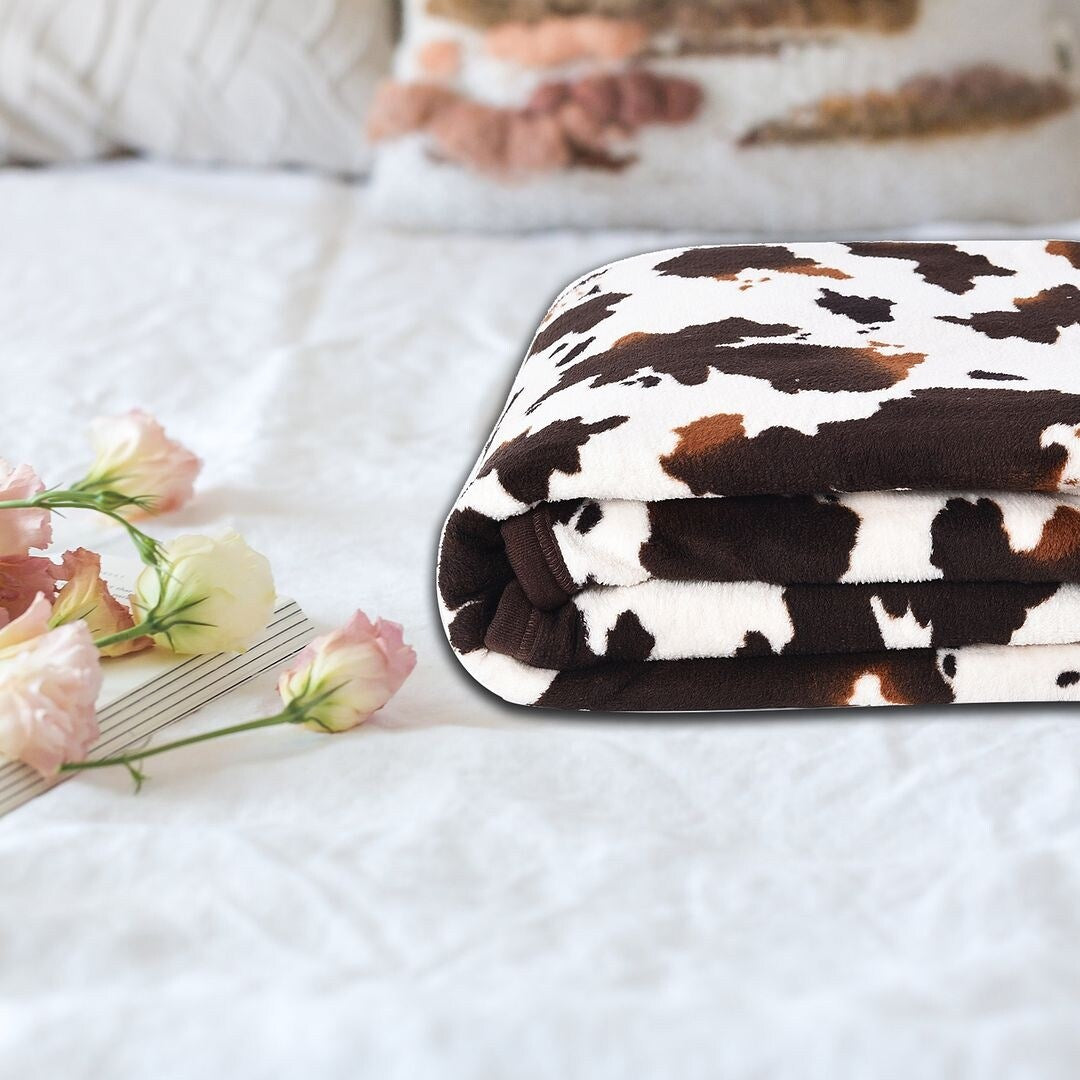 Homesmart Brown Cow Print Warm & Cozy Coral Fleece Blanket 60x78 Gifts