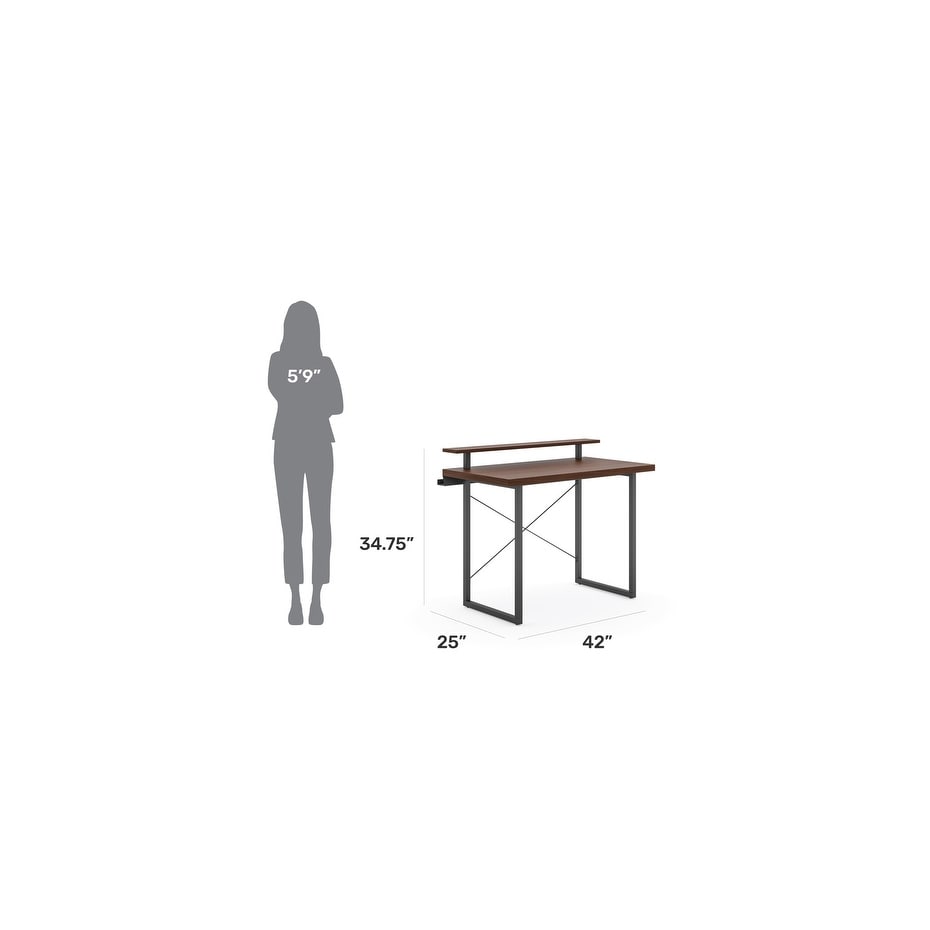 Homestyles Merge Brown Wood Desk with Monitor Stand