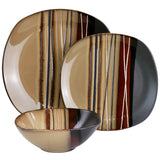 Hometrends 12 Piece Soft Square Stoneware Dinnerware Set in Brown - 12 pc