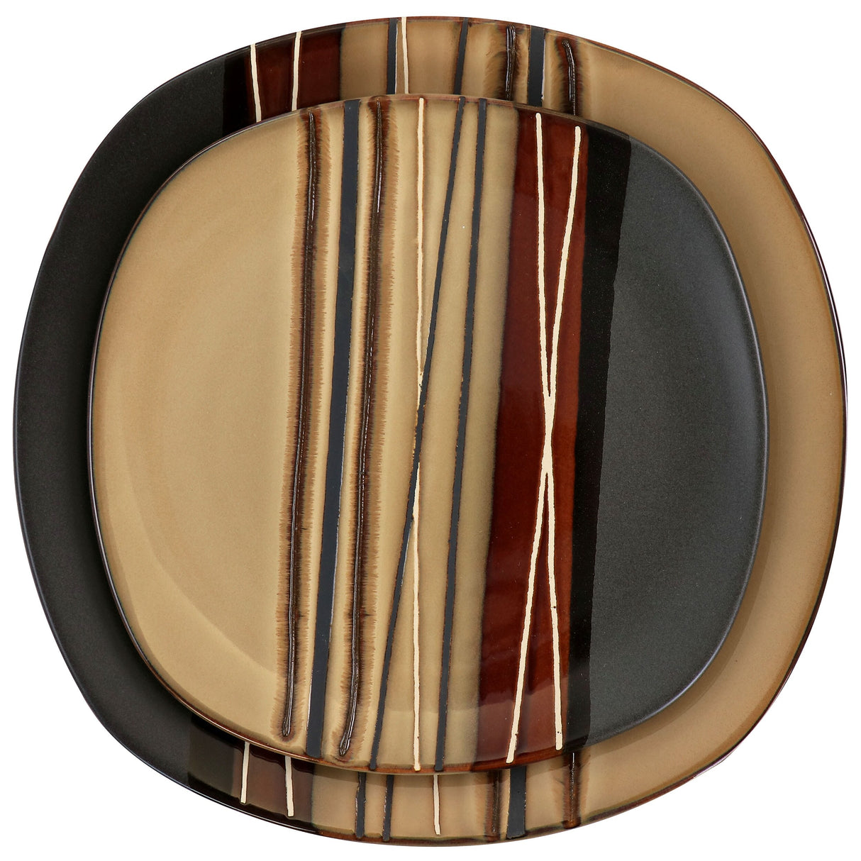 Hometrends 12 Piece Soft Square Stoneware Dinnerware Set in Brown - 12 pc