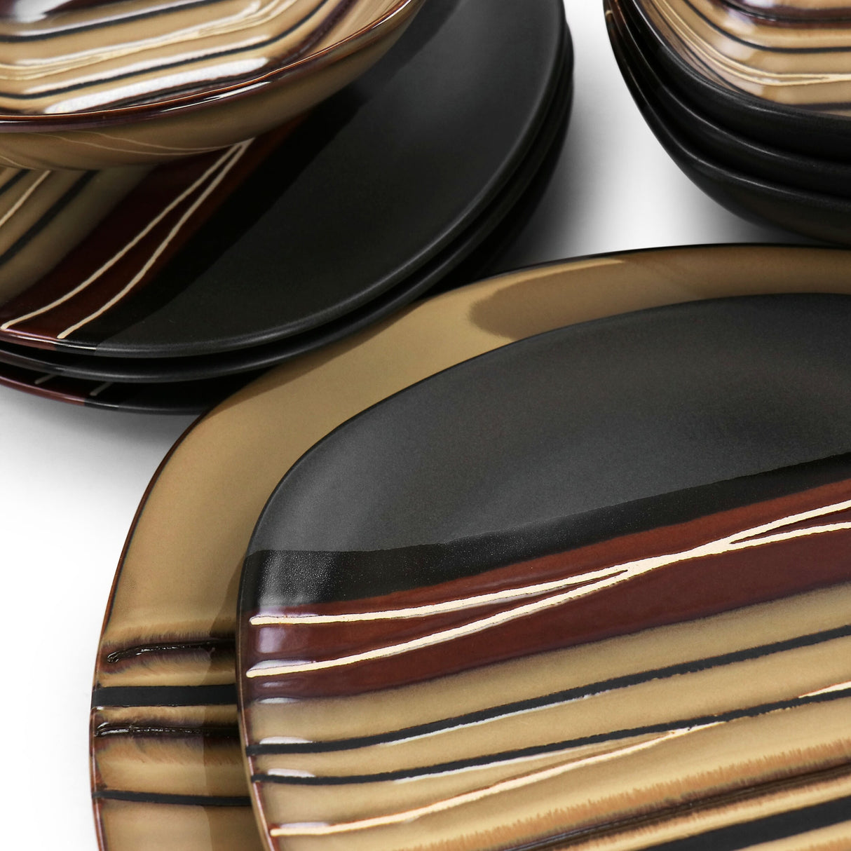 Hometrends 12 Piece Soft Square Stoneware Dinnerware Set in Brown - 12 pc