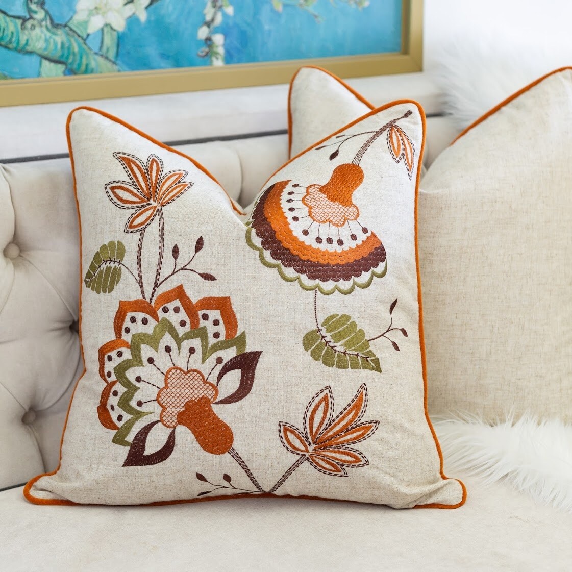 Homey Cozy Embroidery Throw Pillow Cover & Insert ( Set of 2 )