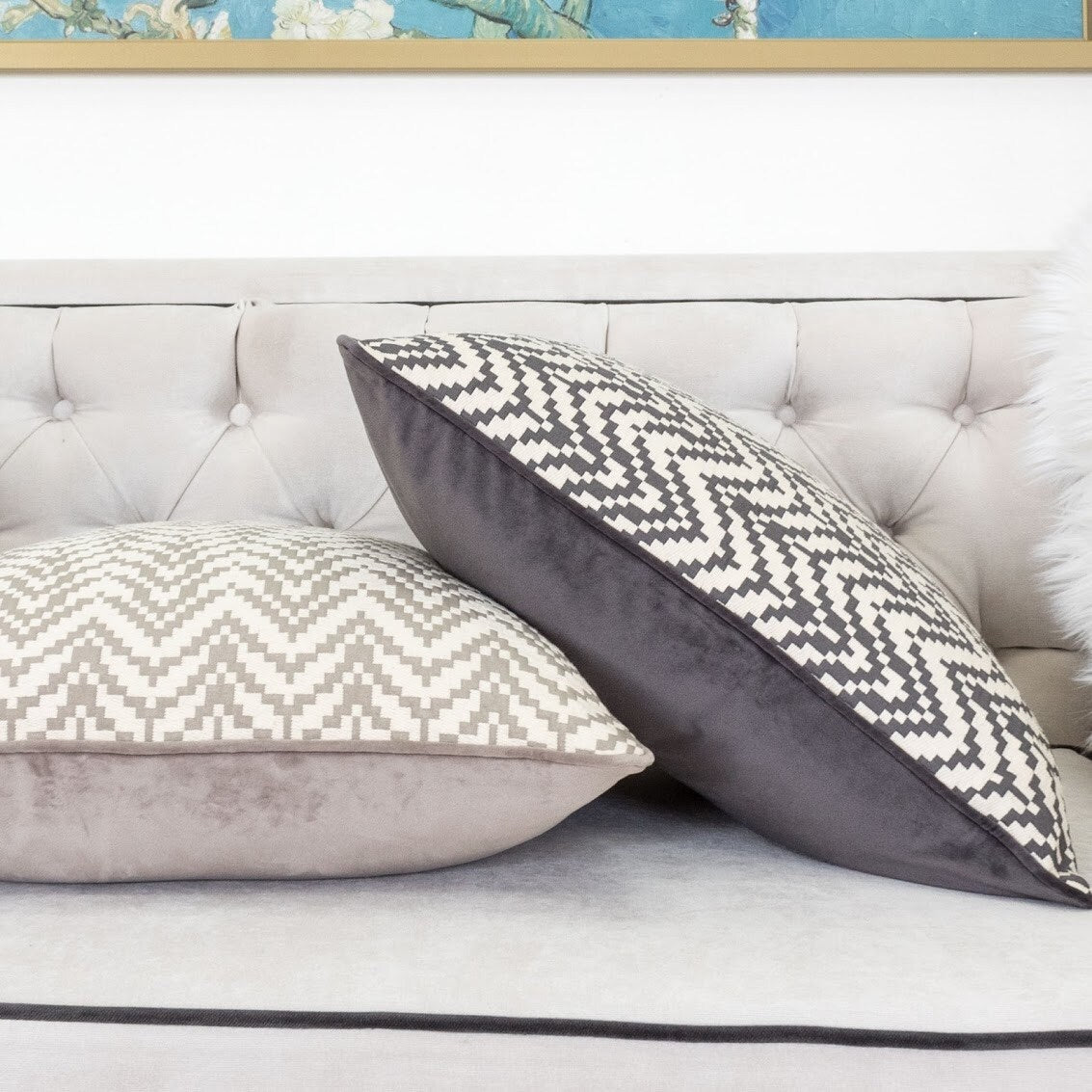 Homey Cozy Velvet Chevron Throw Pillow Cover & Insert - Set of 2