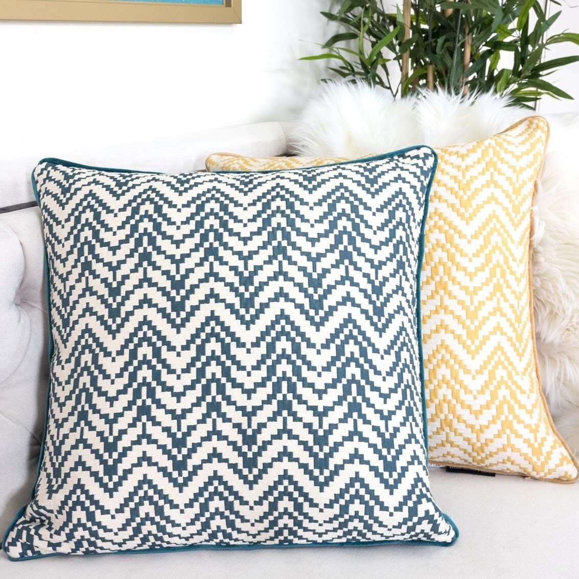 Homey Cozy Velvet Chevron Throw Pillow Cover & Insert - Set of 2