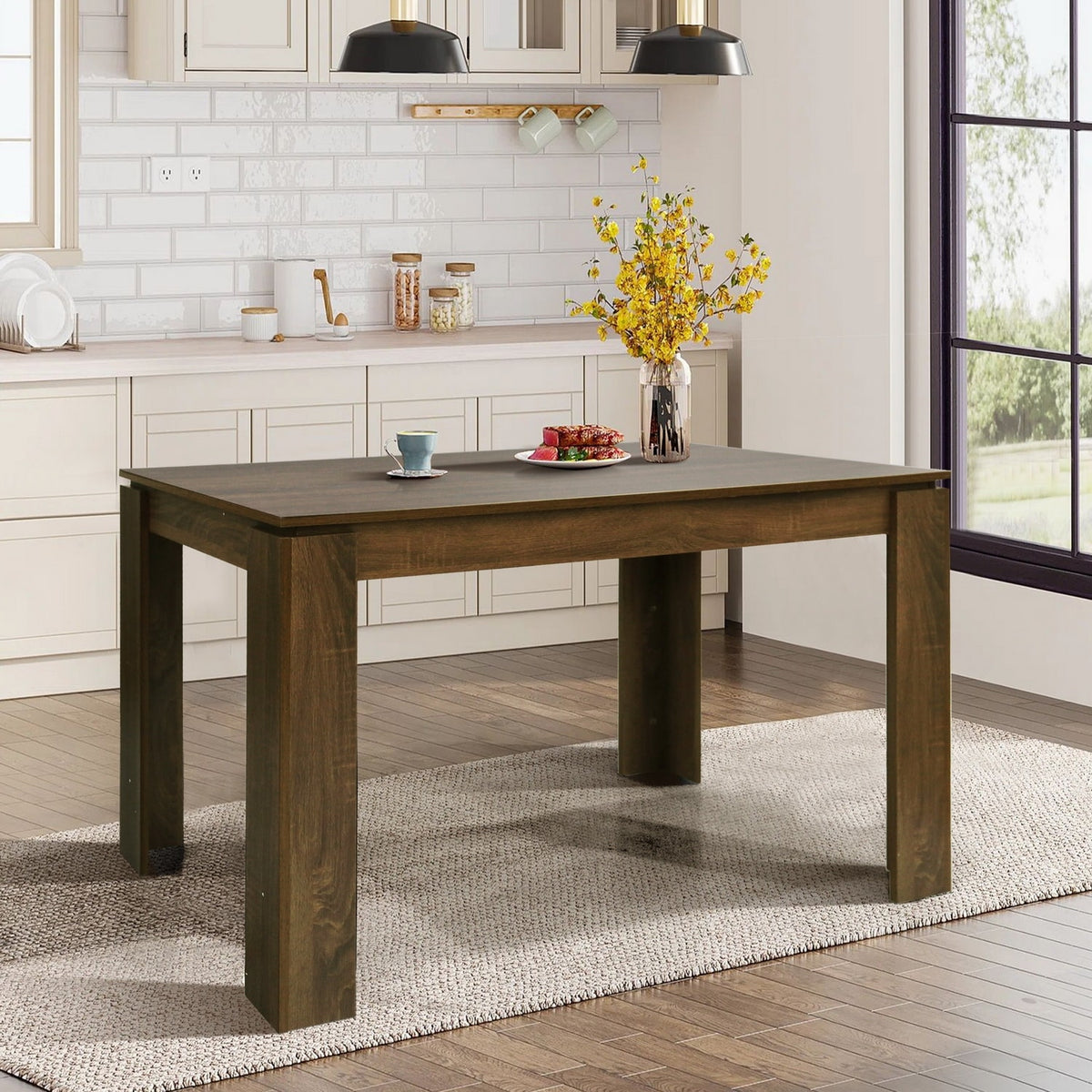 HomyLin Brown Dining Table for 4-8, Rectangular Kitchen Table