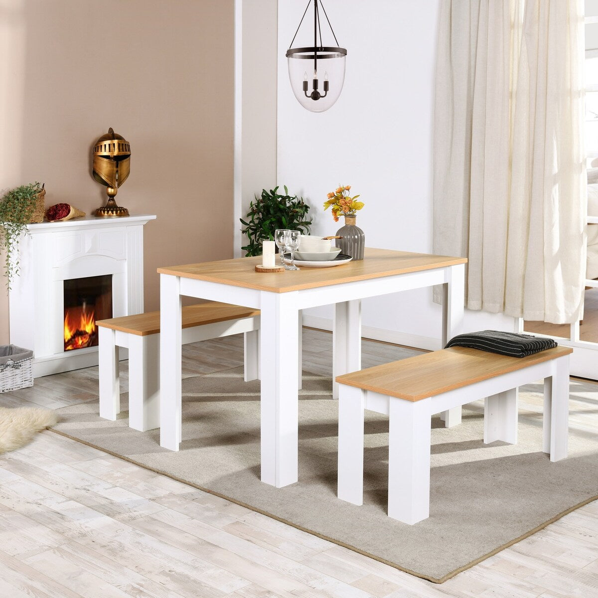 Homylin 3-Piece Dining Set 47.2'' Dining Table with 2 Benches