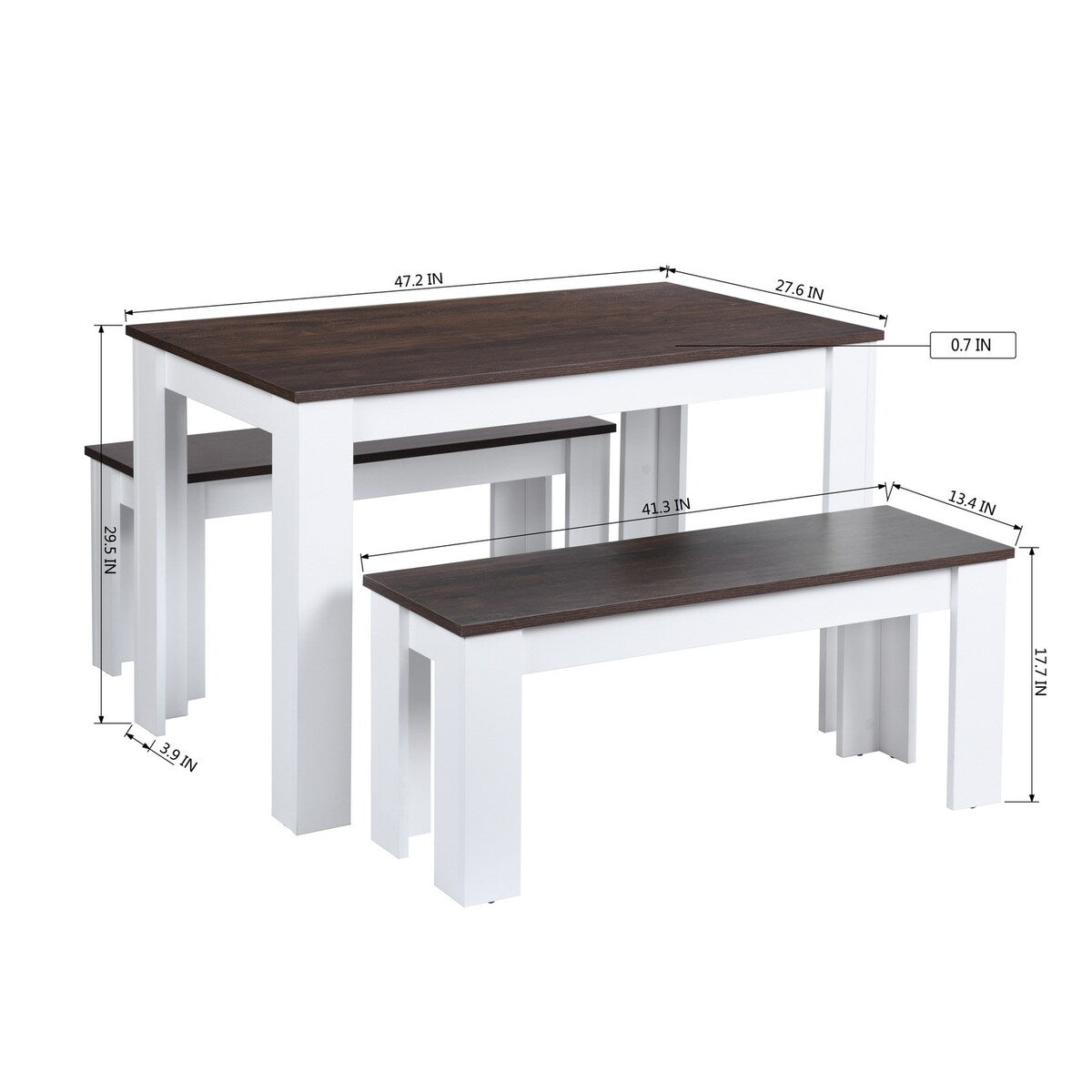 Homylin 3-Piece Dining Set 47.2'' Dining Table with 2 Benches