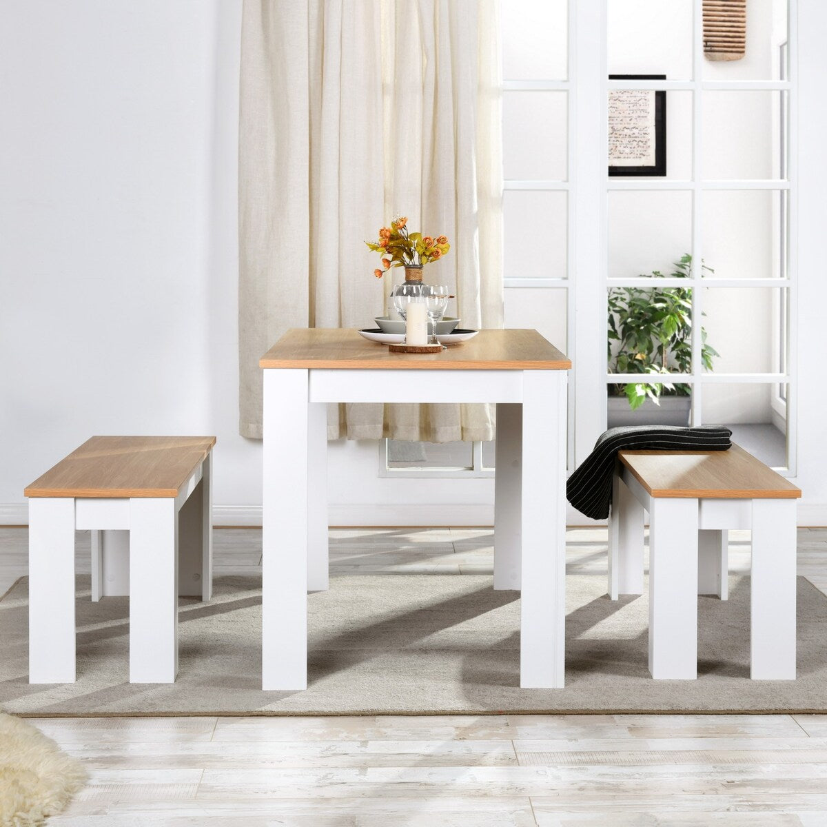 Homylin 3-Piece Dining Set 47.2'' Dining Table with 2 Benches