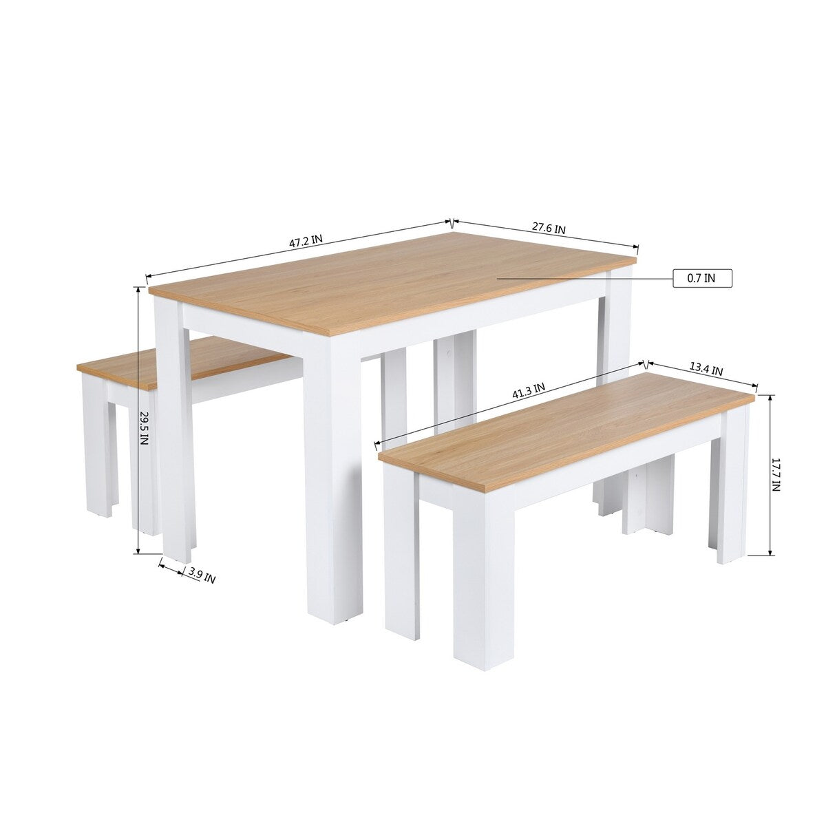 Homylin 3-Piece Dining Set 47.2'' Dining Table with 2 Benches