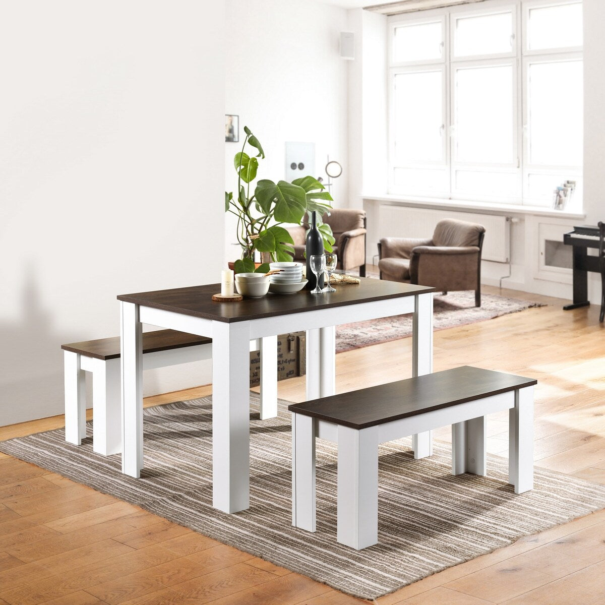 Homylin 3-Piece Dining Set 47.2'' Dining Table with 2 Benches