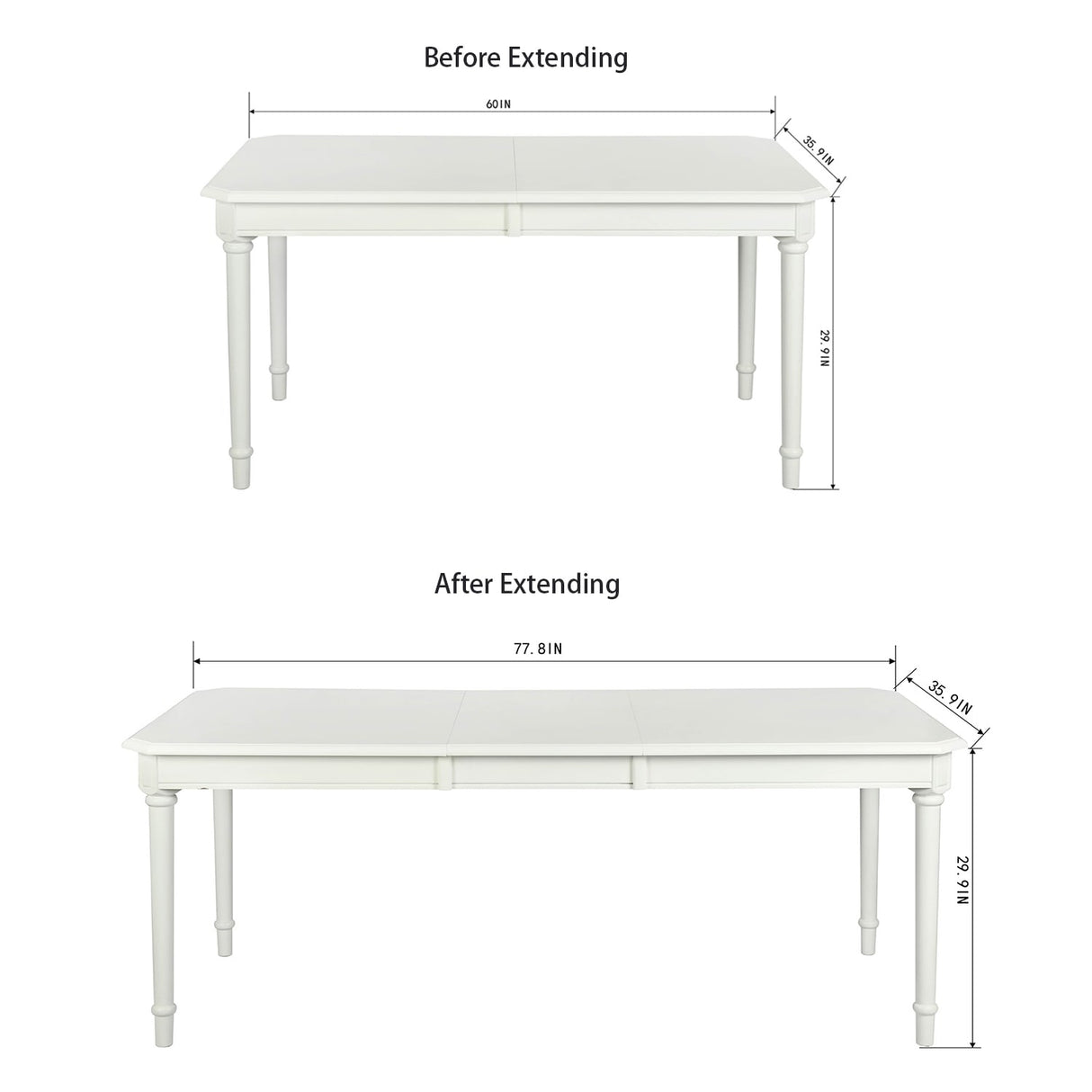 Homylin 60-78'' Extendable Dining Table Solid Wood Removable Leaf