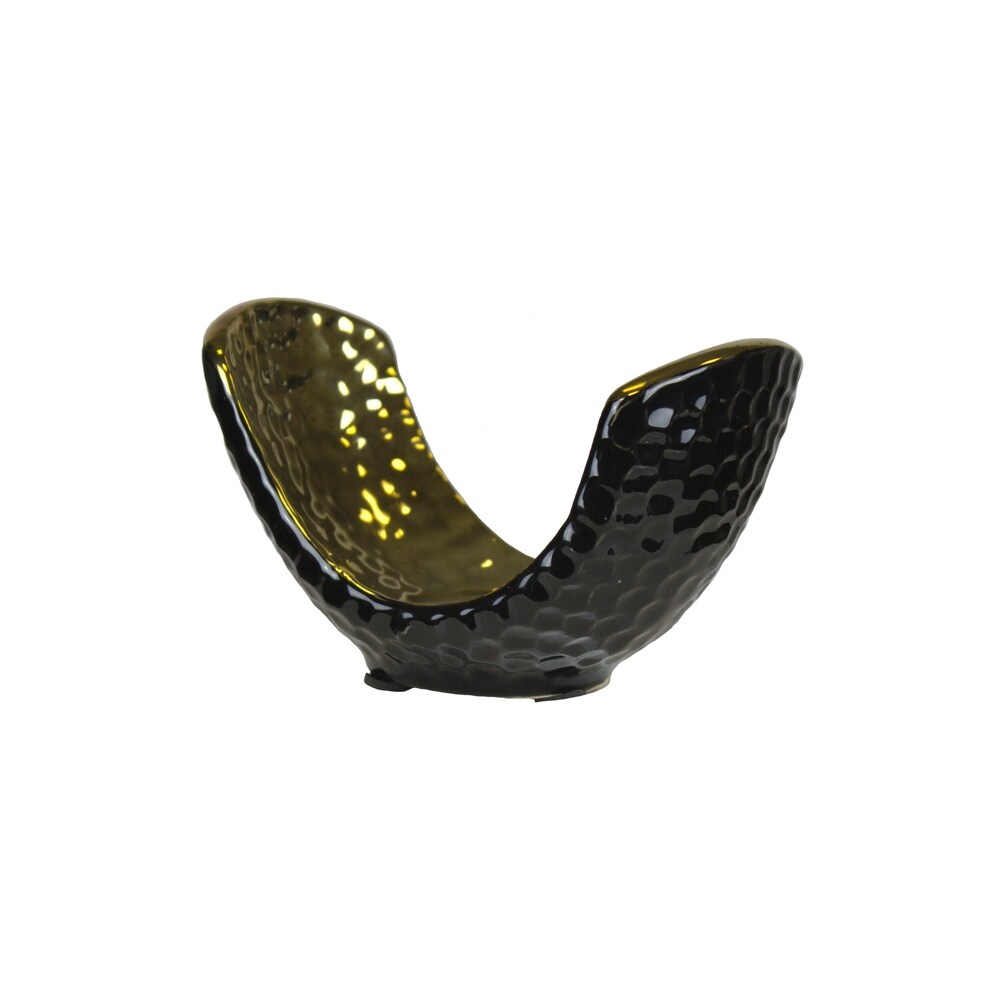 Honeycomb Textured Ceramic Tealight Candle Holder, Black and Gold