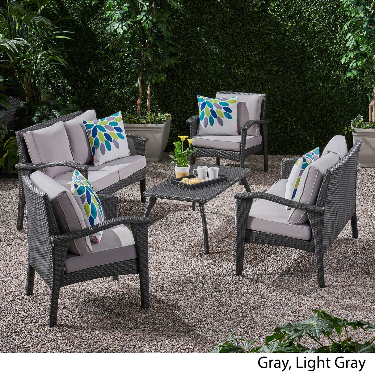 Honolulu Outdoor 5-piece Wicker Chat Set with Cushions by Christopher Knight Home