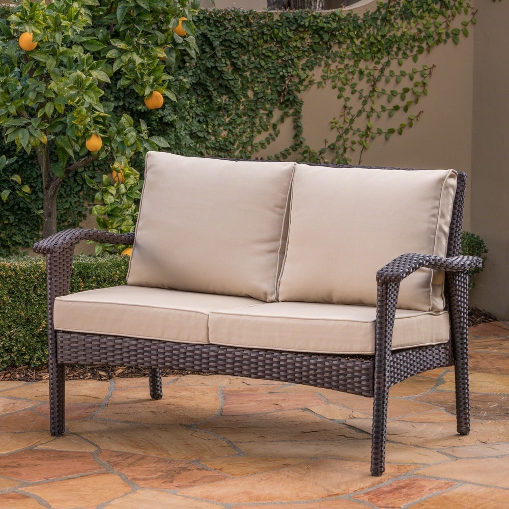 Honolulu Outdoor Wicker Loveseat with Cushions by Christopher Knight Home