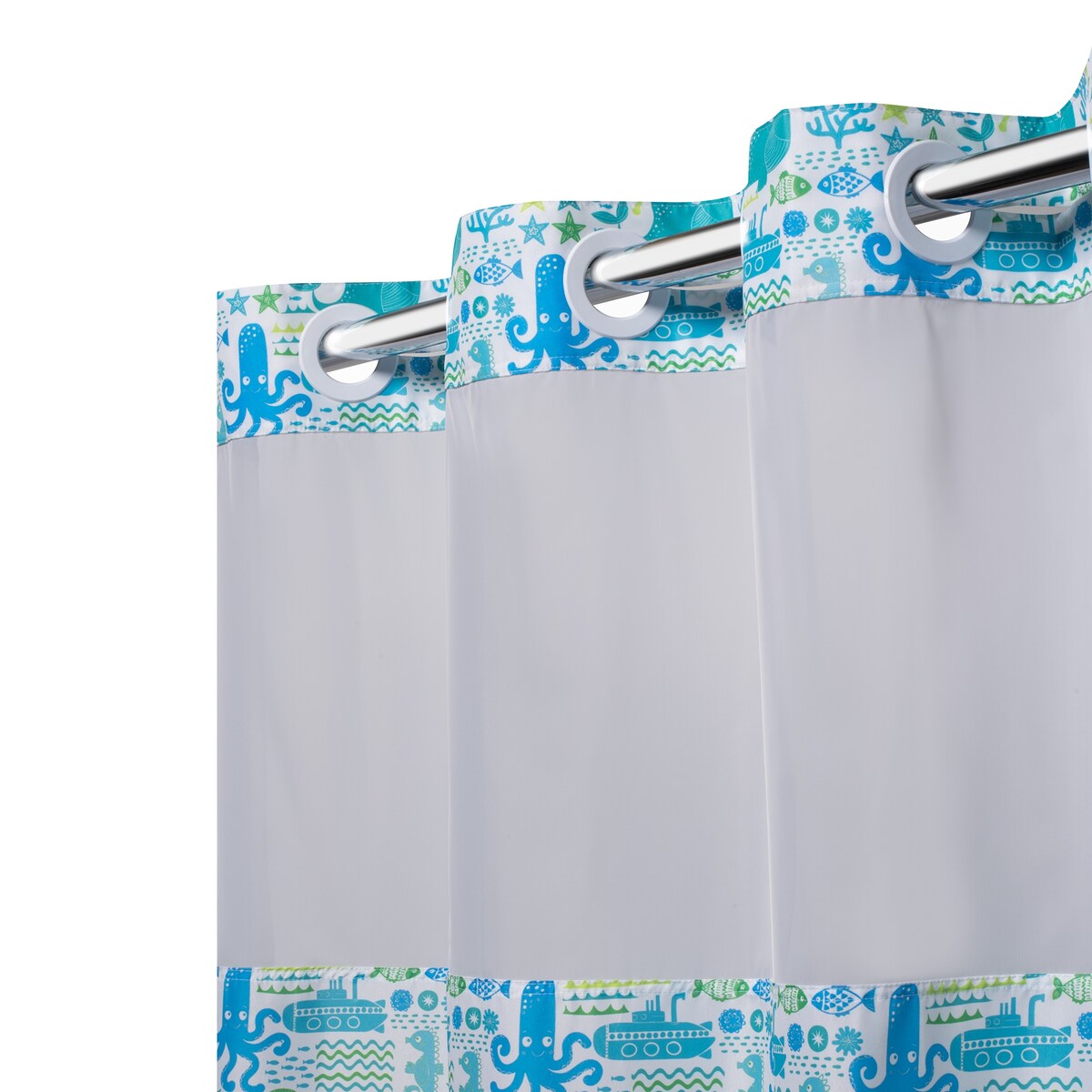 Hookless Kids Silly Sea Life Print Shower Curtain with PVC Liner