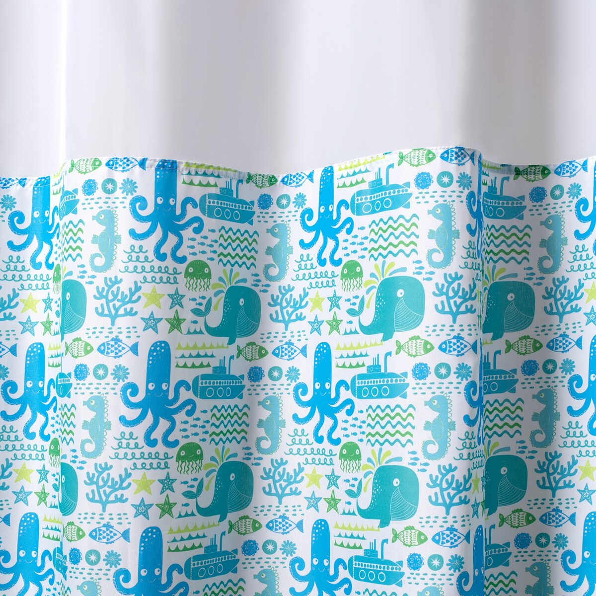 Hookless Kids Silly Sea Life Print Shower Curtain with PVC Liner