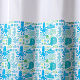 Hookless Kids Silly Sea Life Print Shower Curtain with PVC Liner