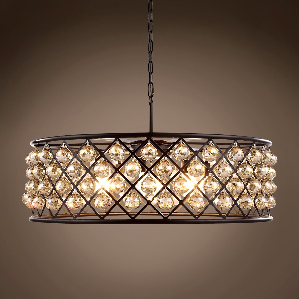 Hoop 8 Light 32" Grey Iron Golden Teak Crystal Chandelier - 10.50