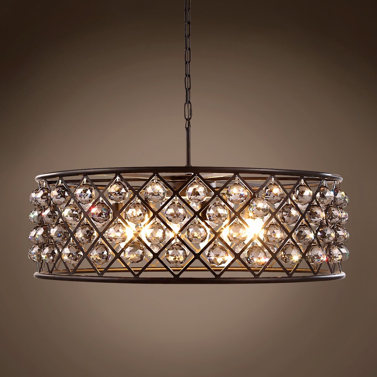 Hoop 8 Light 32" Grey Iron Smoke Crystal Chandelier & Led - 10.50