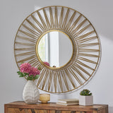 Hopedale Modern Glam Handcrafted Round Sun Wall Mirror by Christopher Knight Home - 30.00" L x 1.00" W x 30.00" H
