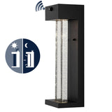 Horizone 5.13" 1-Light Modern Iron/Seeded Glass with Dusk-to-Dawn Sensor Integrated LED Outdoor Sconce, Black by JONATHAN Y