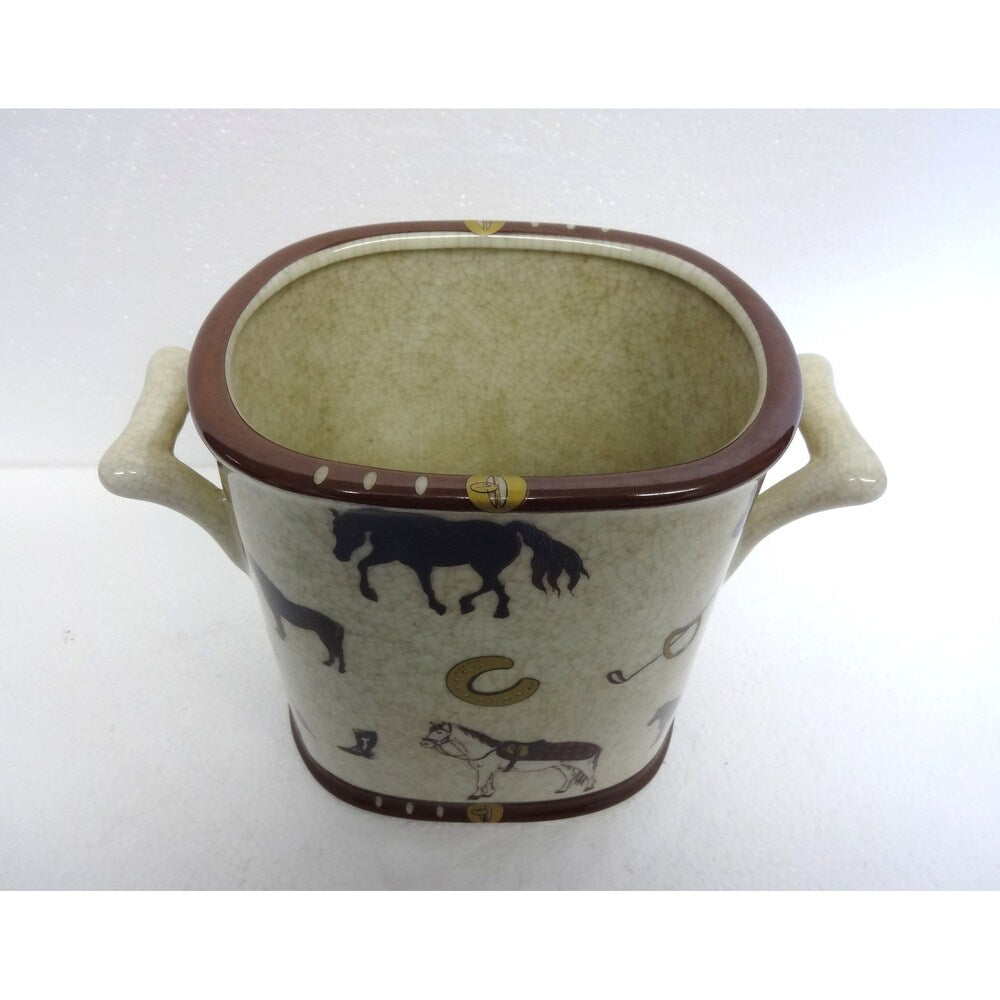 Horse Design Oval Pot w/ Handles