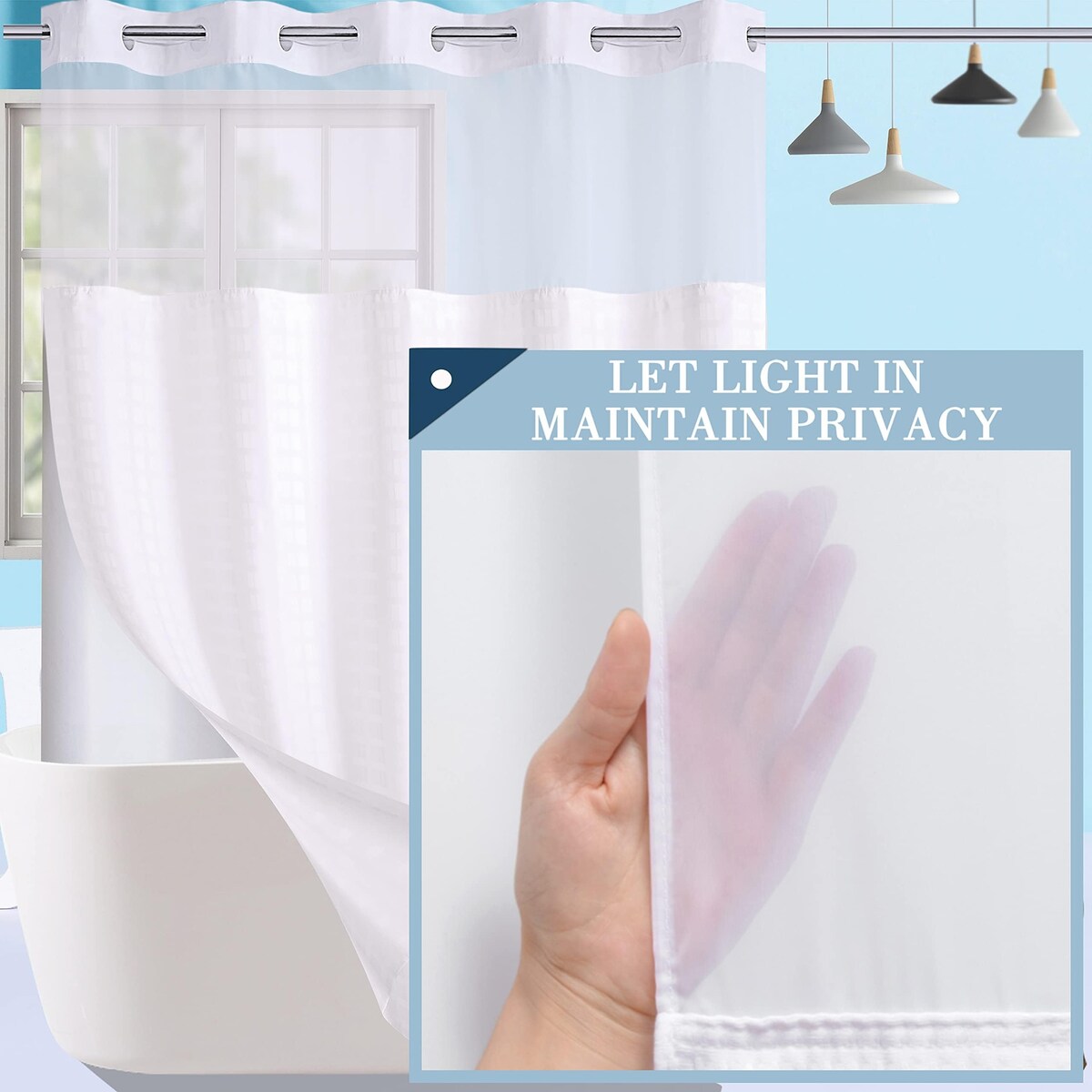 Hotel Style Fabric Shower Curtain with Liner, See Through Window