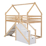 House-shaped Twin over Twin Loft or Bunk Bed with Slide, Storage Staircase