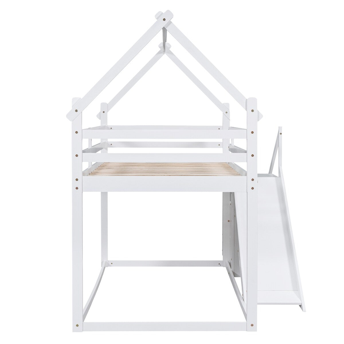 House-shaped Twin over Twin Loft or Bunk Bed with Slide, Storage Staircase