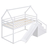 House-shaped Twin over Twin Loft or Bunk Bed with Slide, Storage Staircase