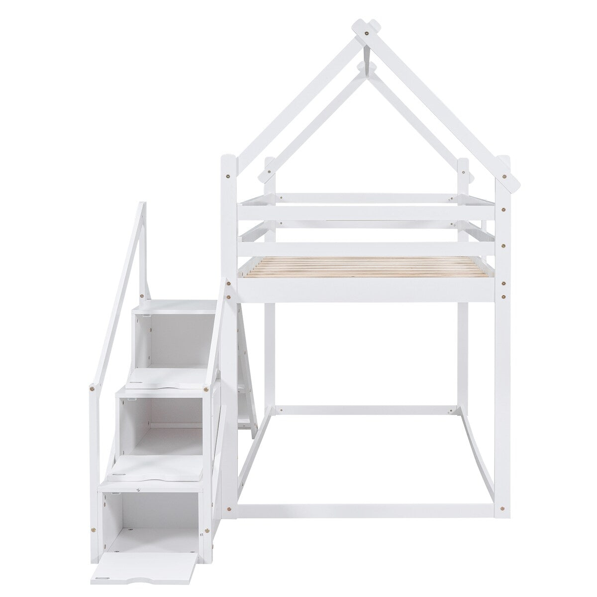 House-shaped Twin over Twin Loft or Bunk Bed with Slide, Storage Staircase