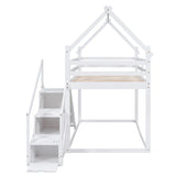 House-shaped Twin over Twin Loft or Bunk Bed with Slide, Storage Staircase