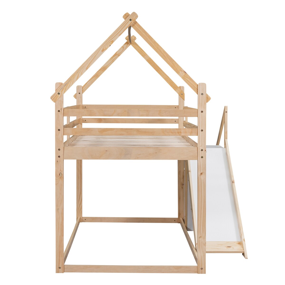House-shaped Twin over Twin Loft or Bunk Bed with Slide, Storage Staircase