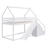 House-shaped Twin over Twin Loft or Bunk Bed with Slide, Storage Staircase