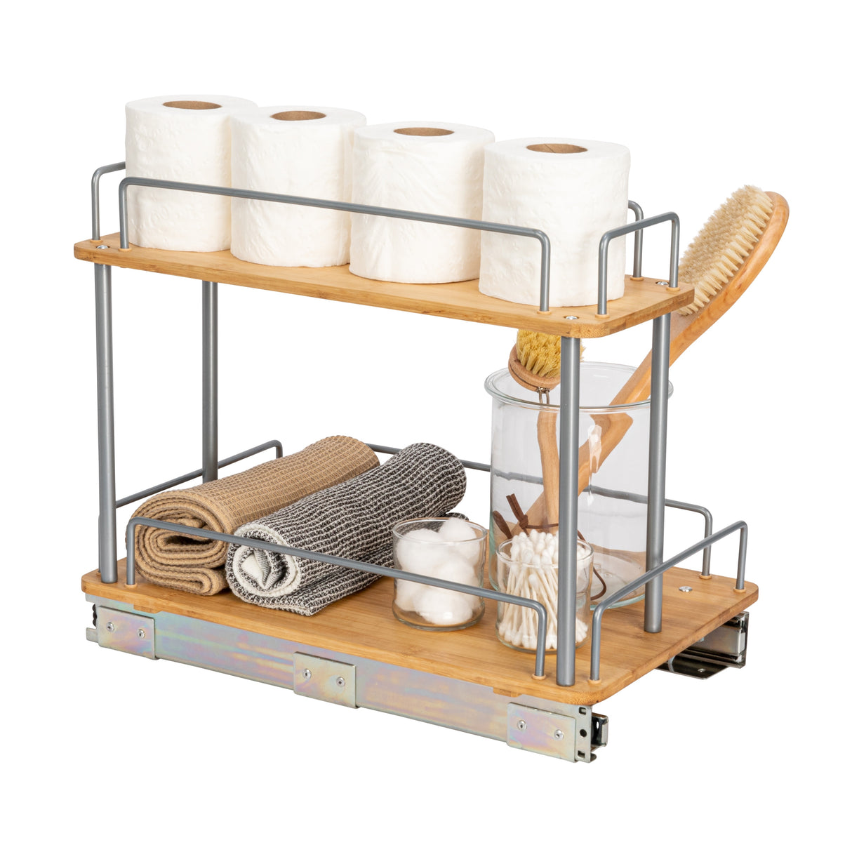 Household Essentials 2-Tier Sliding Cabinet Organizer, Natural Bamboo - 11.5in wide