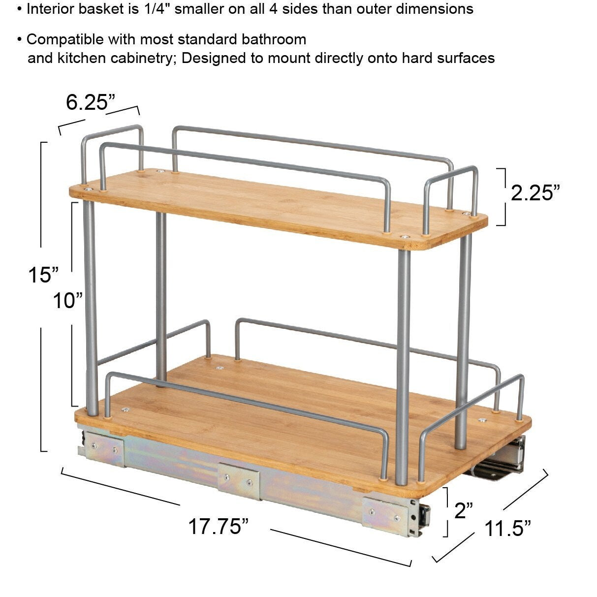Household Essentials 2-Tier Sliding Cabinet Organizer, Natural Bamboo - 11.5in wide