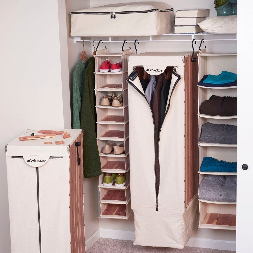 Household Essentials Hanging Shoe Bag Cedar Stow Closet Organizer, Natural