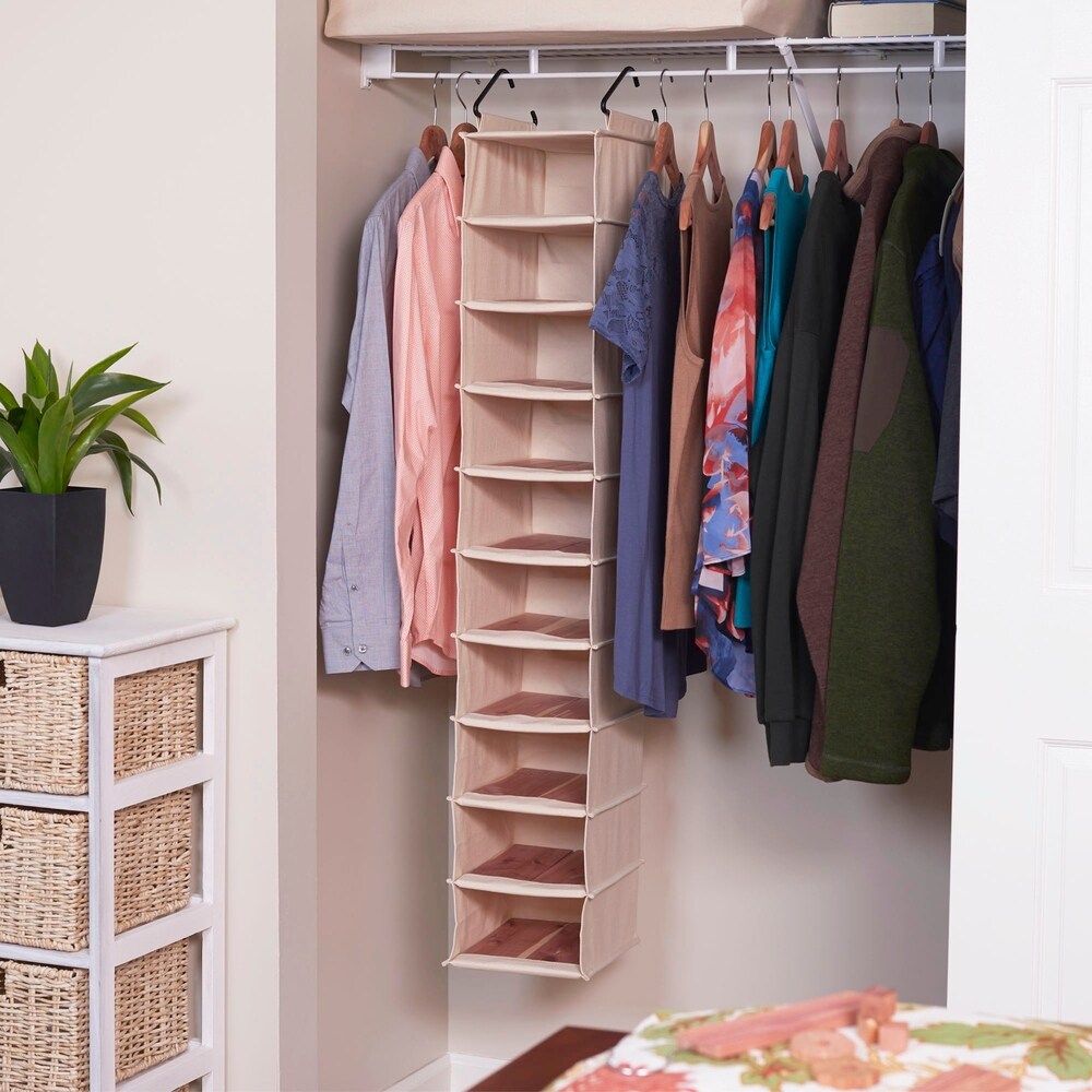 Household Essentials Hanging Shoe Bag Cedar Stow Closet Organizer, Natural