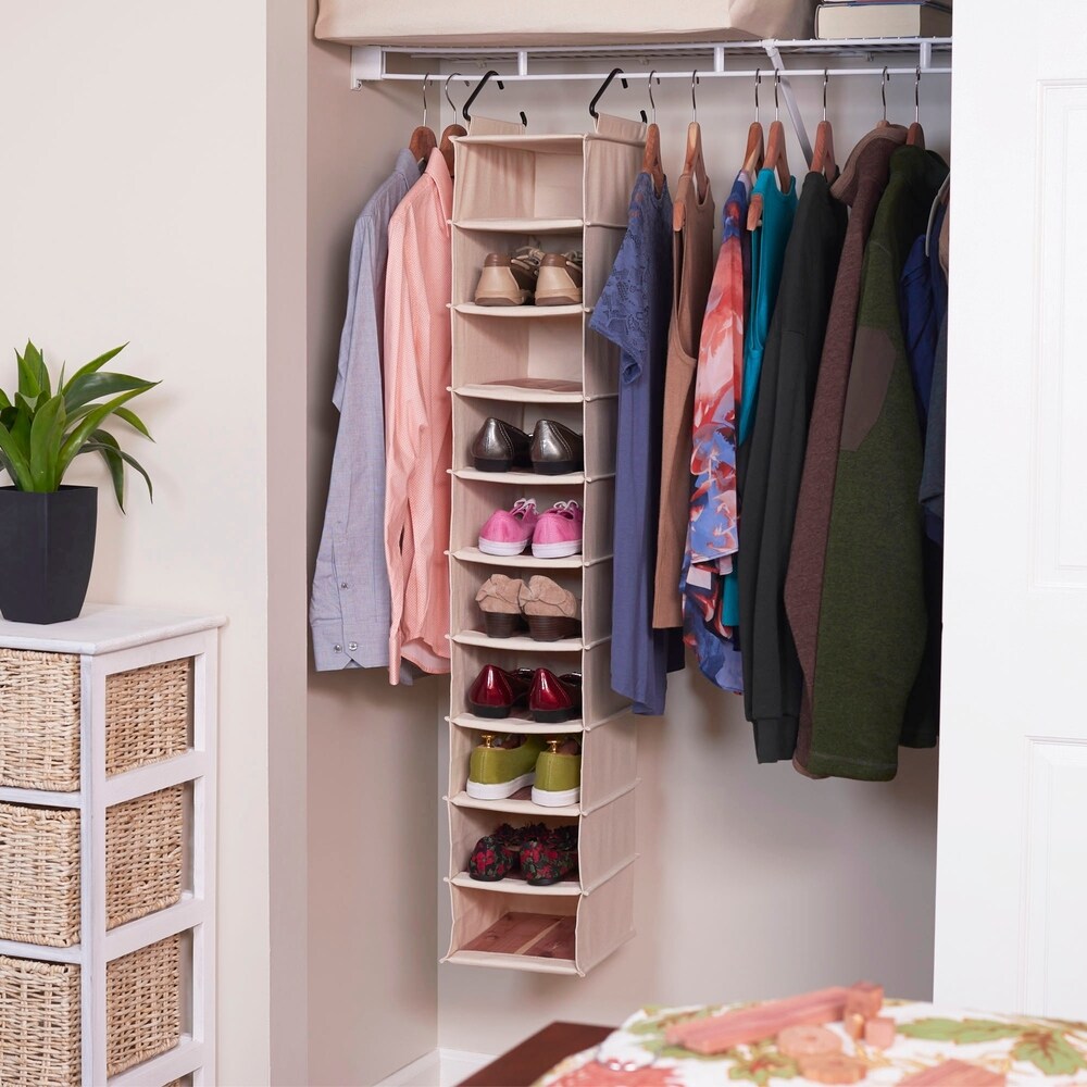 Household Essentials Hanging Shoe Bag Cedar Stow Closet Organizer, Natural