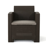 Houston Outdoor 2-Seater Wicker Print Club Chair Chat Set with Fire Pit by Christopher Knight Home