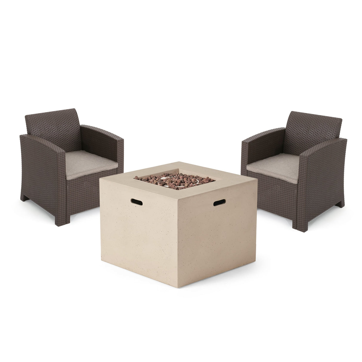 Houston Outdoor 2-Seater Wicker Print Club Chair Chat Set with Fire Pit by Christopher Knight Home