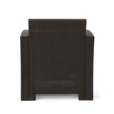 Houston Outdoor 2-Seater Wicker Print Club Chair Chat Set with Fire Pit by Christopher Knight Home