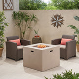 Houston Outdoor 2-Seater Wicker Print Club Chair Chat Set with Fire Pit by Christopher Knight Home