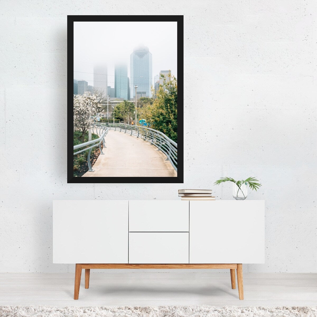 Houston Texas Downtown in Fog 01 Photography Nature Art Print/Poster