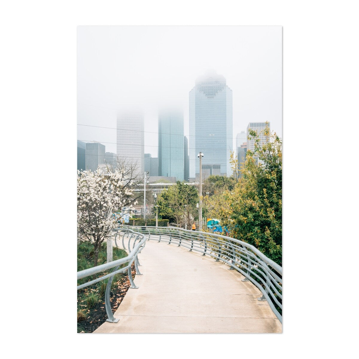 Houston Texas Downtown in Fog 01 Photography Nature Art Print/Poster