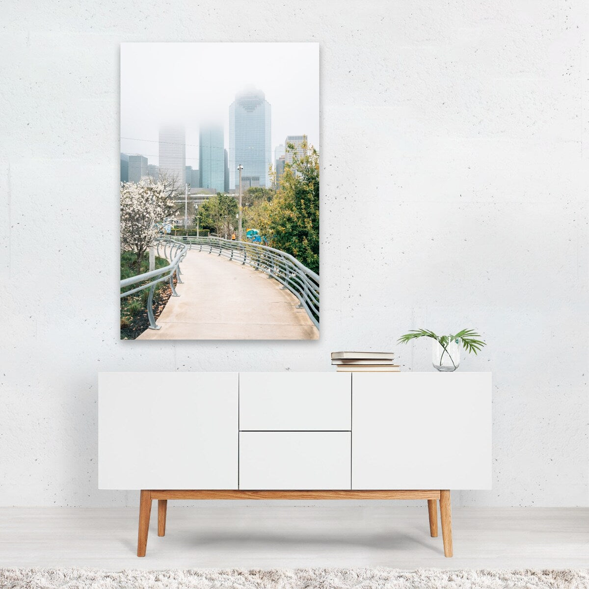 Houston Texas Downtown in Fog 01 Photography Nature Art Print/Poster